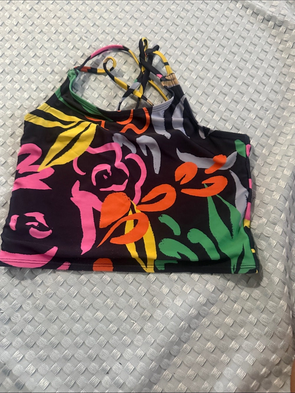 GAP Black Floral Multicolor Strappy Crop Top